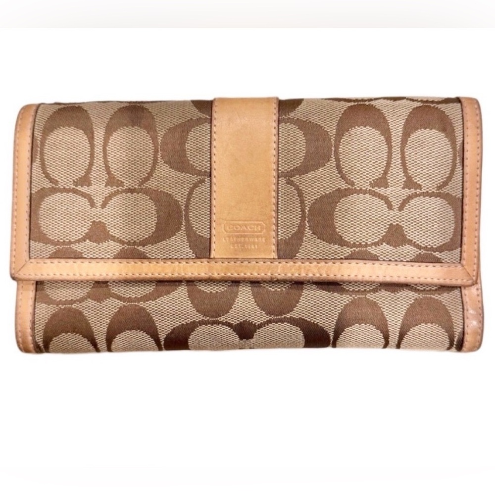 Coach Signature Jacquard brown canvas on natural leather continental